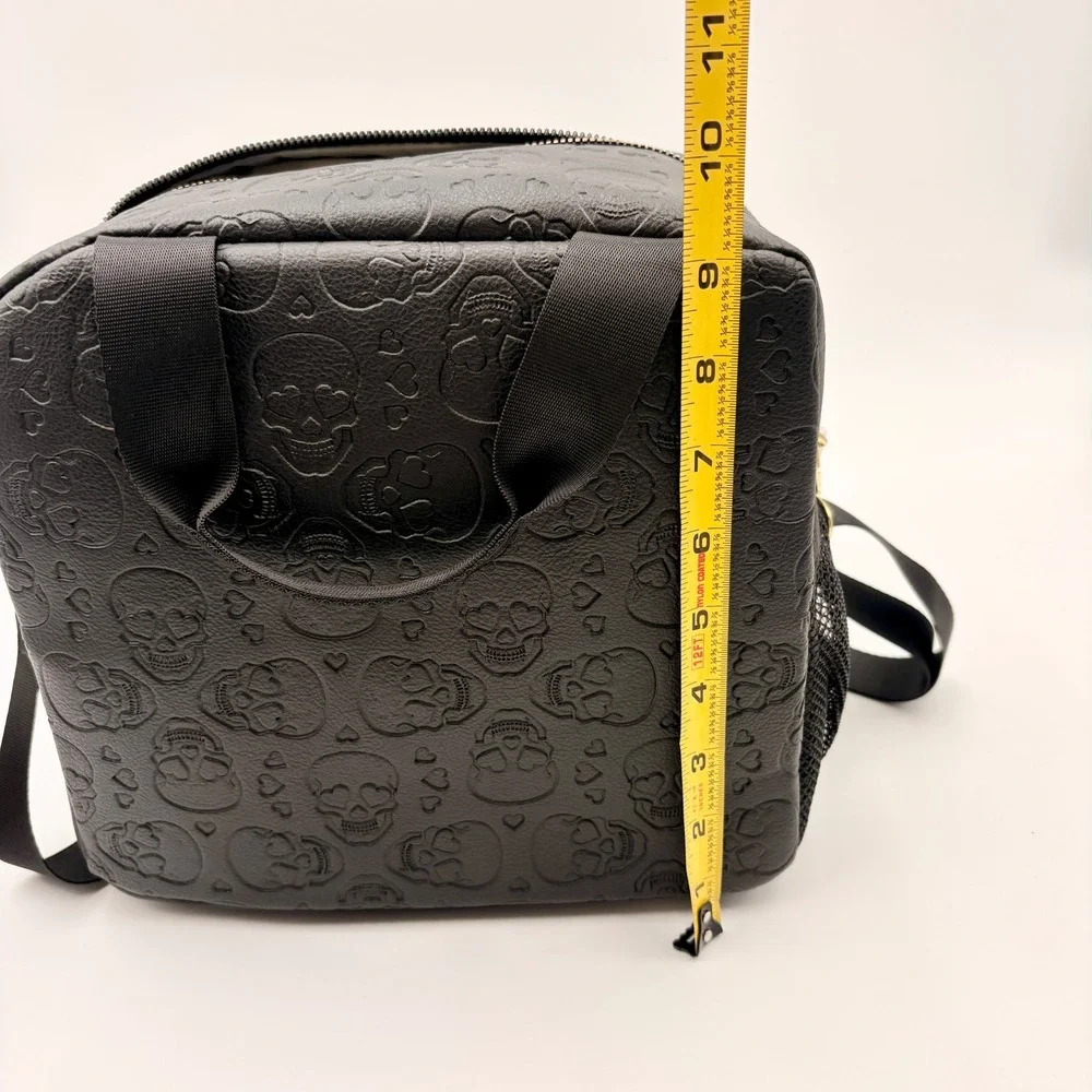 Betsey Johnson Black Embossed Skull Heart Insulated Domed Lunch Tote Bag New NWT